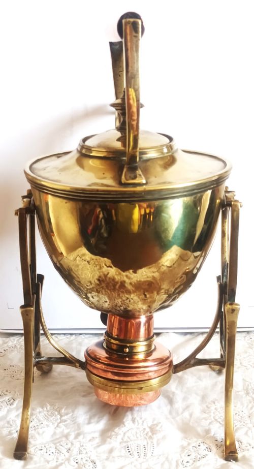 ANTIQUE ENGLISH VICTORIAN BRASS AND COPPER SPIRIT KETTLE WILLIAM SOUTTER SONS - ADDITIONAL PHOTO 3