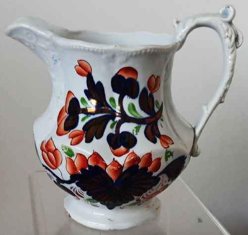 ANTIQUE VICTORIAN GAUDY WELSH GRAPE PATTERN POTTERY JUG