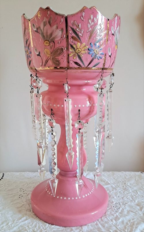 Antique English Victorian Pink Glass Lustre