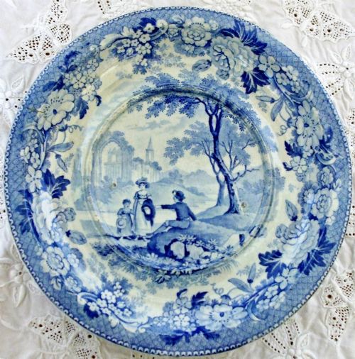 Antique English Georgian Blue and White Transfer Ware "Beeston Priory" Tureen Stand ~ Zacharia Boyle