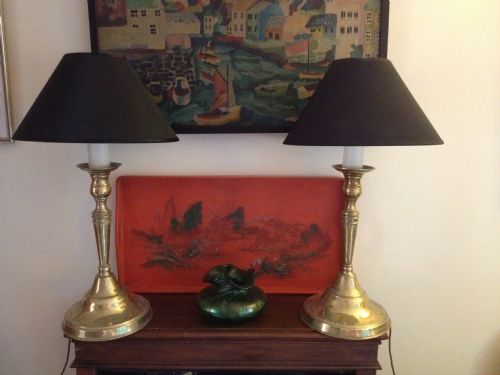 Pair Large 1930'S Table Lamps in Brass