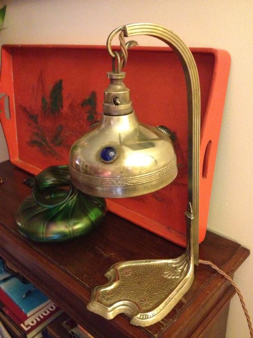 Art Nouveau Cabochons Desk Lamp Brass