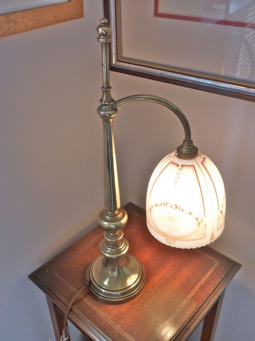 Victorian Desk Lamp  with Period Hand Painted Porcelain Shade