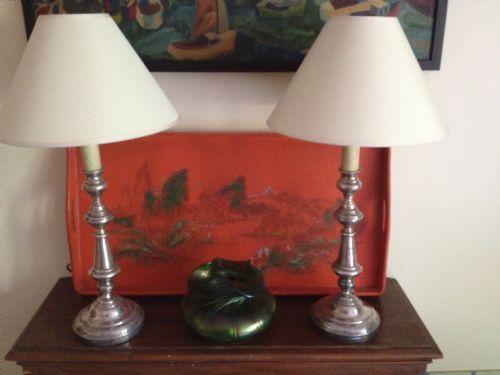 Pair Tall 1930 Silver Plated Table Lamps