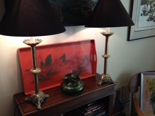 Pair 1800 Tall Pricket Lamps in Brass. French