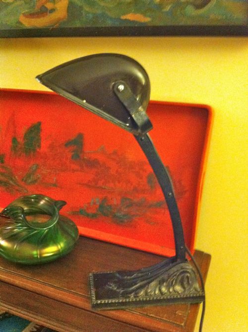 1910 Adjustable Desk Lamp Cast Iron and Toleware