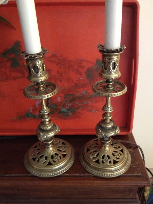 fig 1. Pair Arts & Crafts Console Lamps  in Bronze
