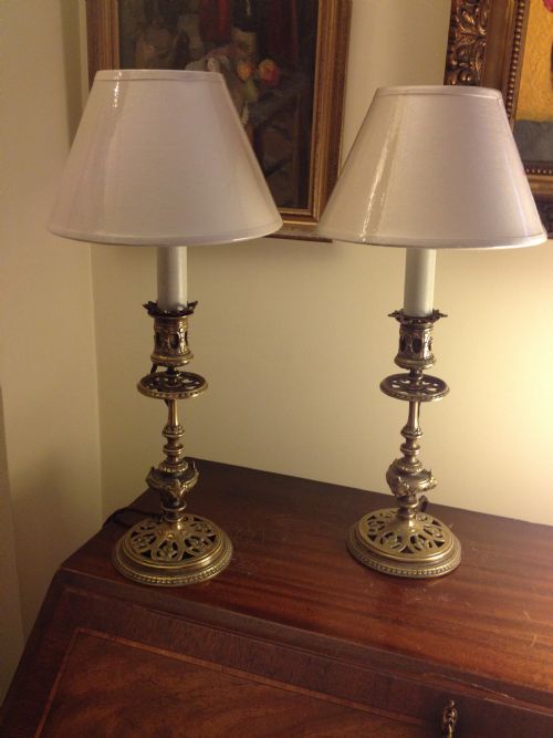Pair Arts & Crafts Console Lamps  in Bronze