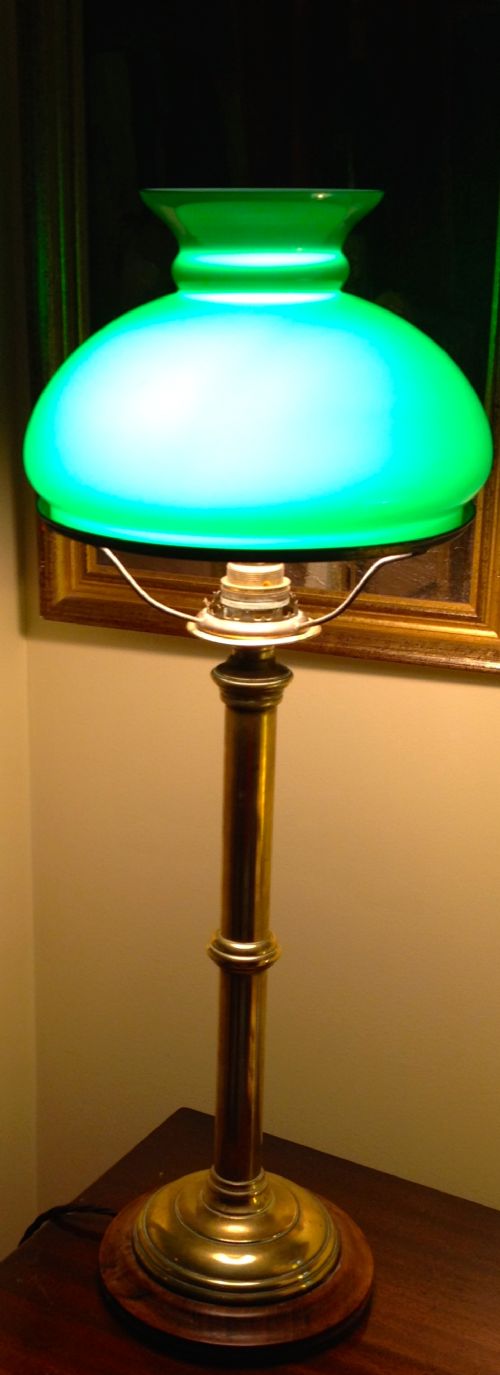 1920 Desk Lamp Brass and Green Opaline