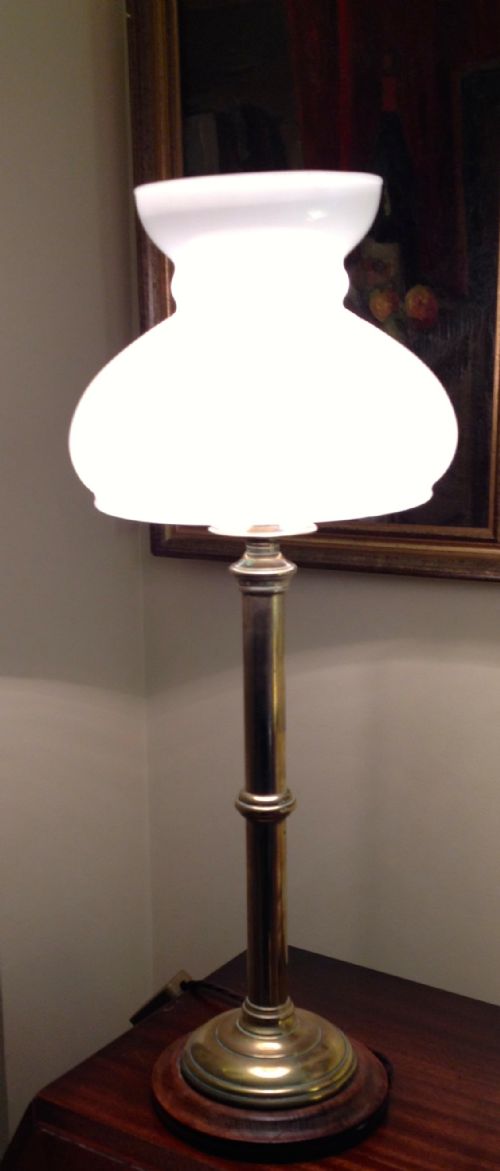 Victorian  Desk Lamp Brass and Opaline