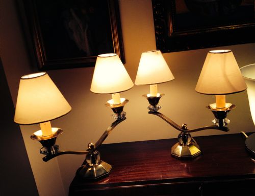 Pair Art Deco Tete a Tete Brass and Lucite