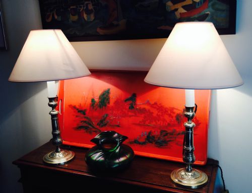 Pair Napoleon III Console or Mantel Lamps in Bronze