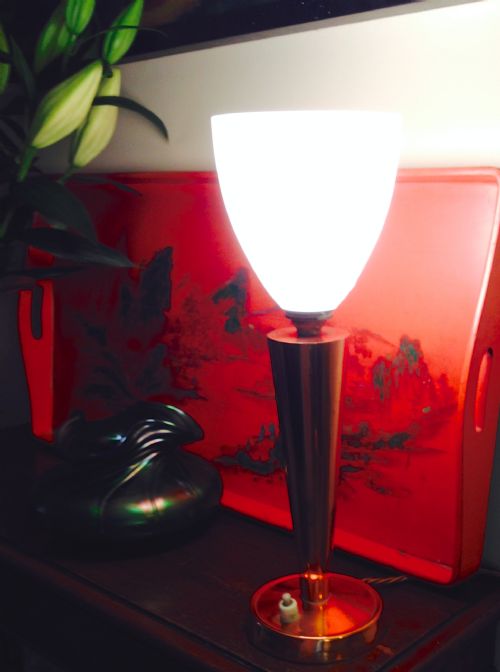 Art Deco Desk Lamp Copper and Frosted Glass