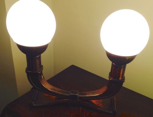 Original 1940  Console or Bureau Lamp Copper and Opaline