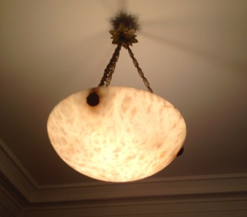 Original Art Deco Ceiling Lamp Alabaster and Bronze. French