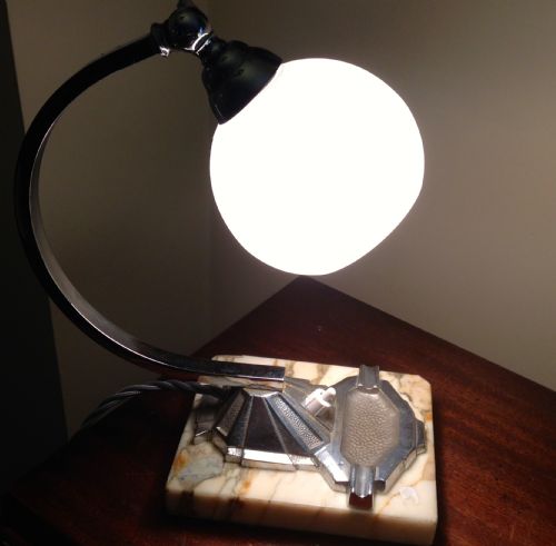 Art Deco Adjustable Desk Lamp Ashtray and Vide Poche Chrome on Marble