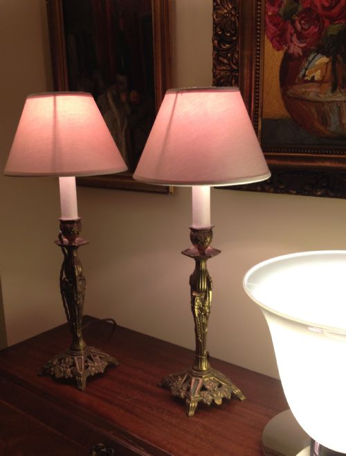 Pair Antique French Table Lamps Bronze