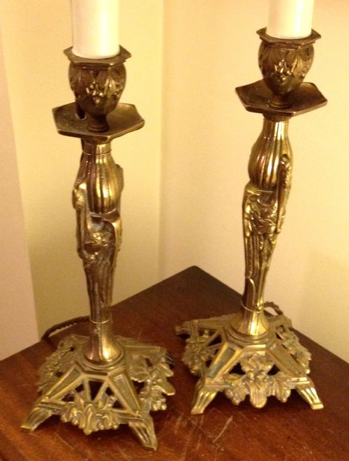 fig 1. Pair Antique French Table Lamps Bronze