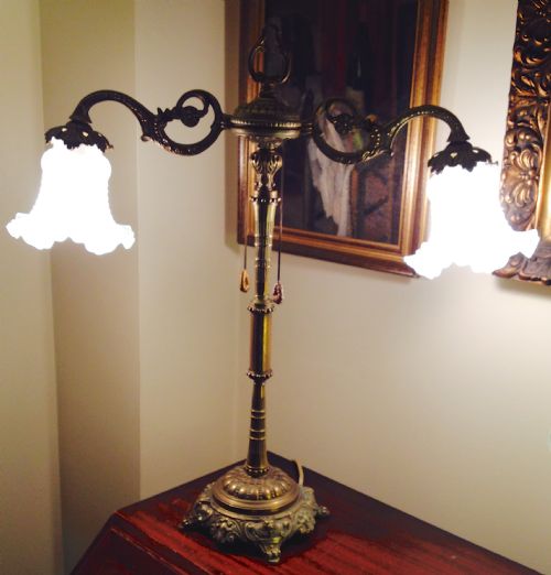 Art Nouveau  Library Dual Lamp Bronze