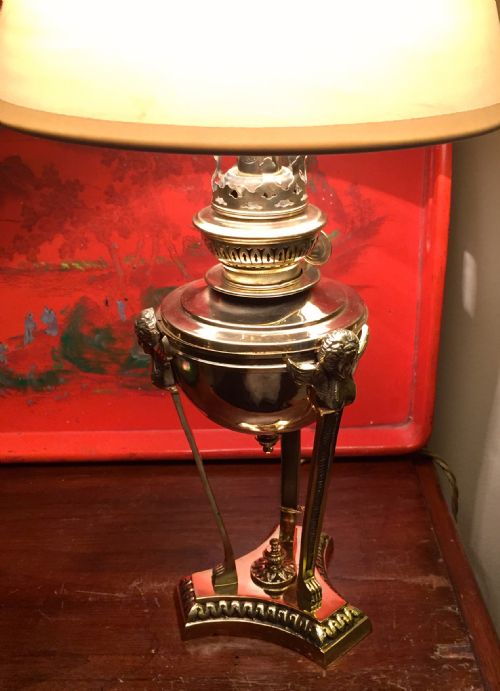Napoleon III Tripod Converted Oil Lamp Bronze