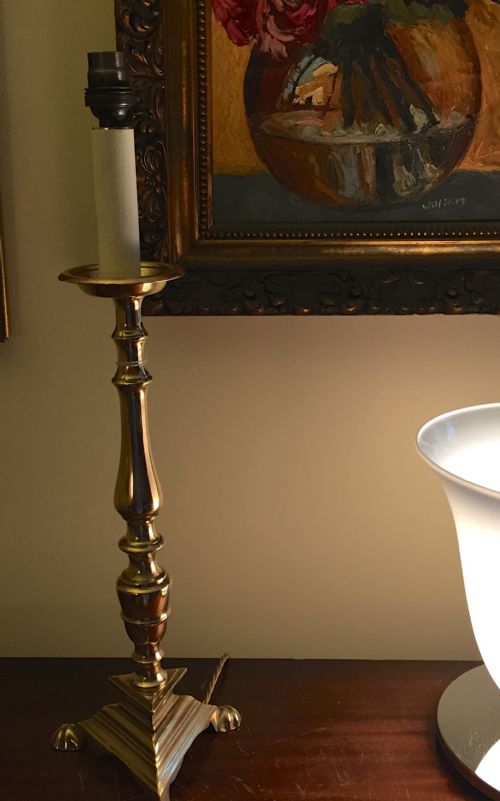 Tall Classic Table Lamp Brass Column on Triangular Base