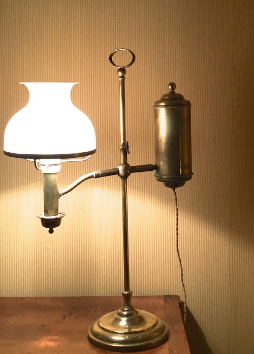Antique Student Lamp Bronze and Opaline