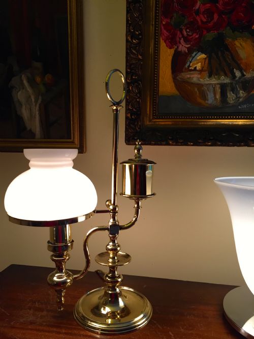 Wonderful Mid 19th Century  Student Lamp Brass and Opaline