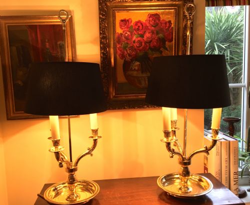 Handsome Pair 1900 Bouillotte Desk Lamps Brass