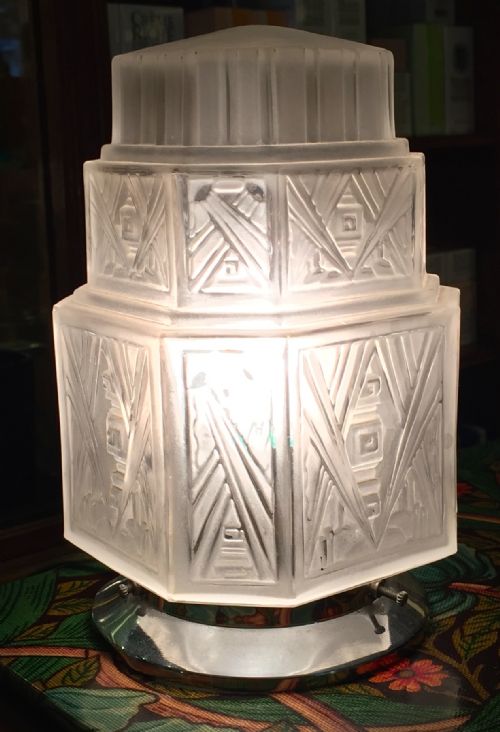 Stylish Art Deco Ceiling or Table Night Light Frosted Glass