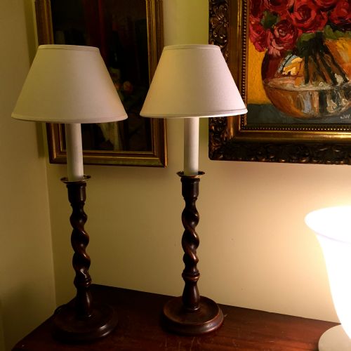 Tall and Handome Pair 1900  Barley Twist Table Lamps Oak