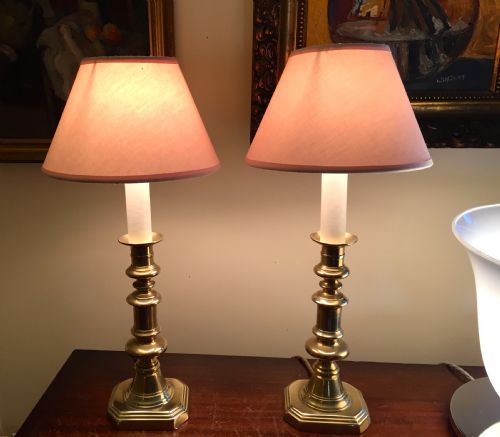Beautiful  Pair Georgian Bedside Console  Lamps Brass