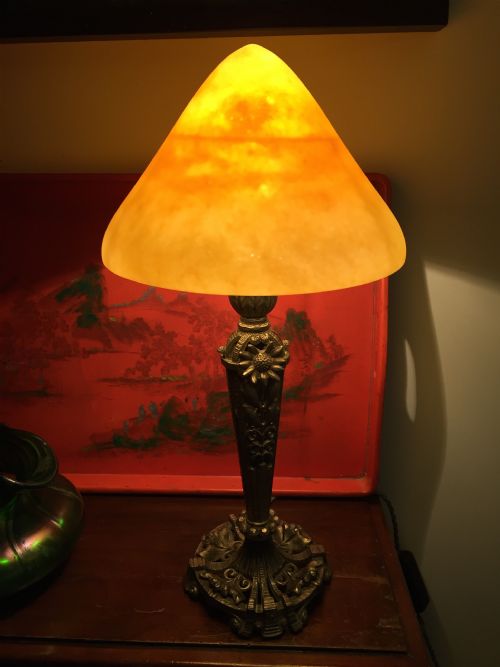 Art Deco Table Lamp and Amber Pate De Verre