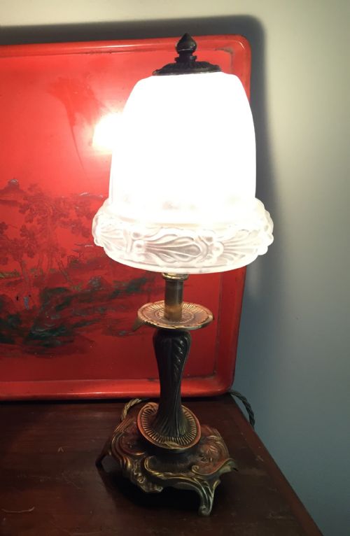 NAPOLEON III CONSOLE LAMP BRONZE AND FROSTED GLASS - ADDITIONAL PHOTO 1