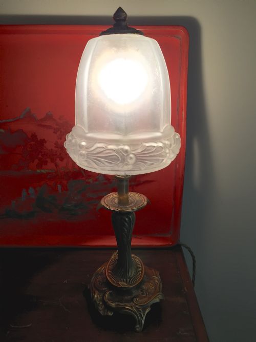NAPOLEON III CONSOLE LAMP BRONZE AND FROSTED GLASS - ADDITIONAL PHOTO 3