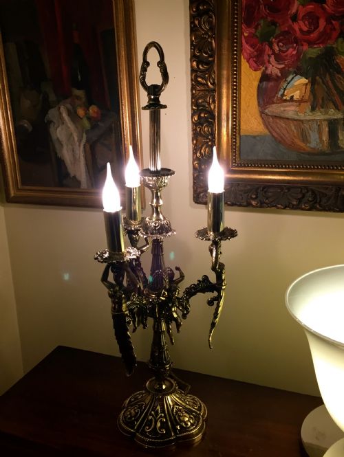 Large Three Branch 1900 Candelabra Converted Bronze