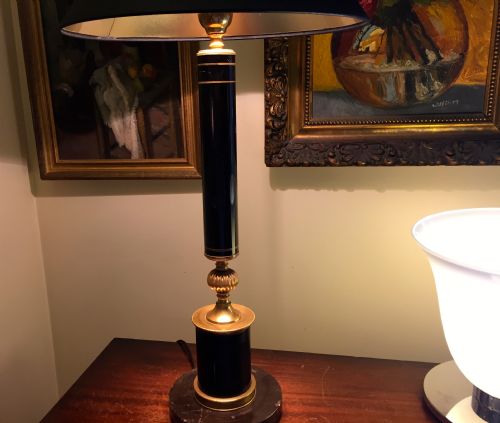 Stylish Tall Empire Style Desk Lamp Black Toleware and Bronze