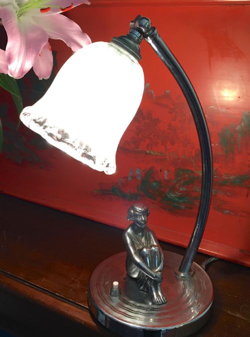 Art Deco Nude Adjustable Desk Lamp in Chrome French