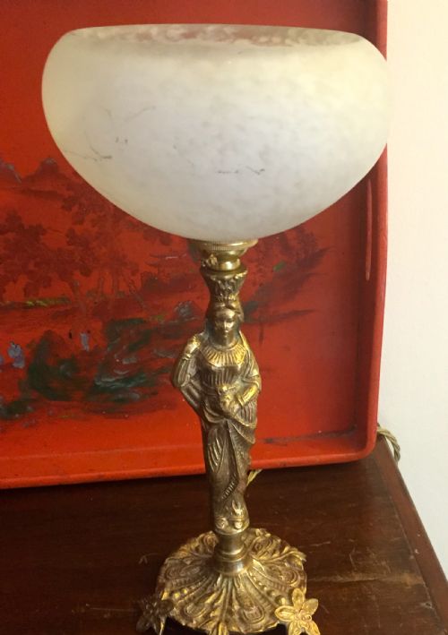 Bronze Statue Lamp and Schneider Shade