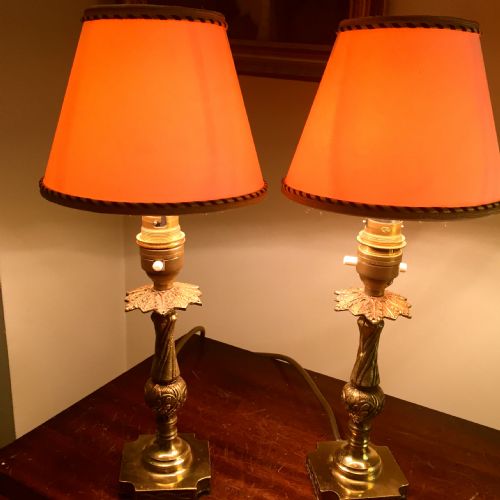 Decorative Pair 1920 Table Lamps Brass