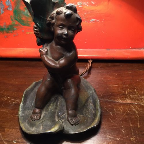 Wonderful 1800 Cherub Night Light Bronze Signed