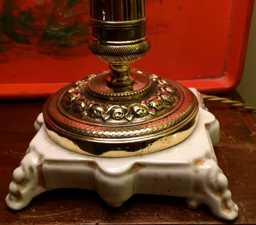 ELEGANT 1920 COLUMN TABLE LAMP BRASS ON PORCELAIN DE PARIS - ADDITIONAL PHOTO 2
