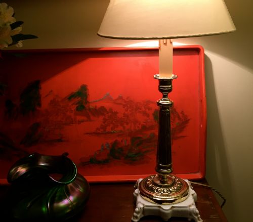 ELEGANT 1920 COLUMN TABLE LAMP BRASS ON PORCELAIN DE PARIS - ADDITIONAL PHOTO 5