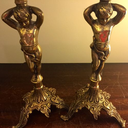 Wonderful Pair French 19th Century Cherub Lamps Bronze