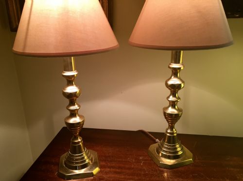 Pair Victorian Table Lamps Solid English Brass
