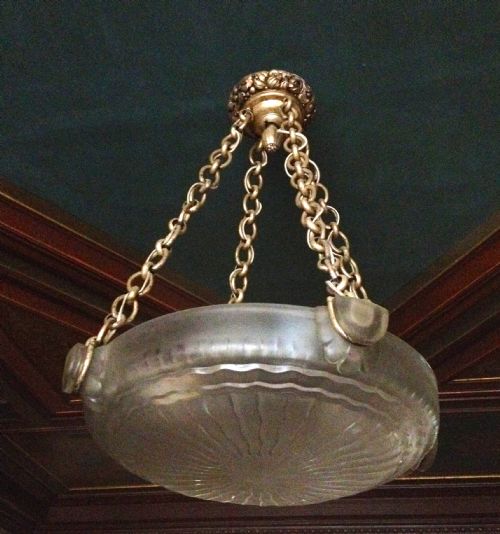 Rene Lalique Spectacular 1920  Suspension  Frosted Glass and Bronze