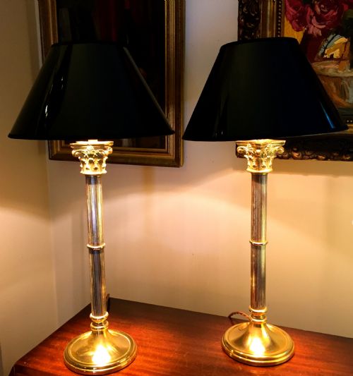 Pair Classic Columns Brass and Chrome