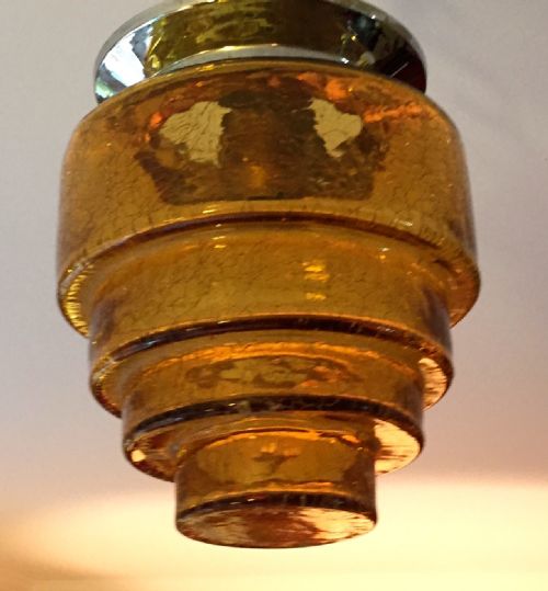 Art Deco Skyscraper Ceiling Lamp Amber Crackle Glass on Chrome