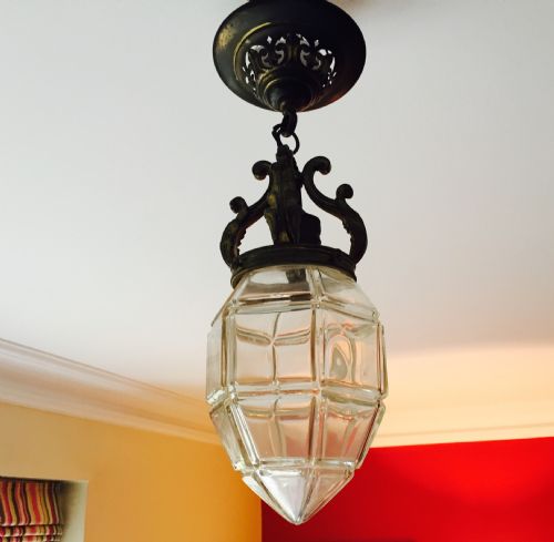 Art Nouveau Lantern Bronze and Glass