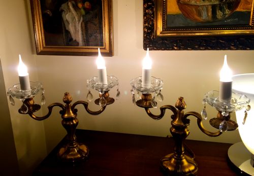 PAIR TABLE CHANDELIERS TTETTE BRASS AND CRYSTAL - ADDITIONAL PHOTO 2
