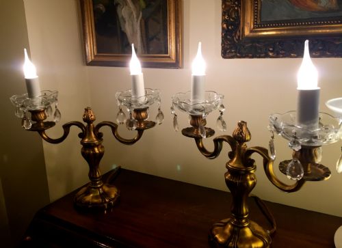 PAIR TABLE CHANDELIERS TTETTE BRASS AND CRYSTAL - ADDITIONAL PHOTO 3